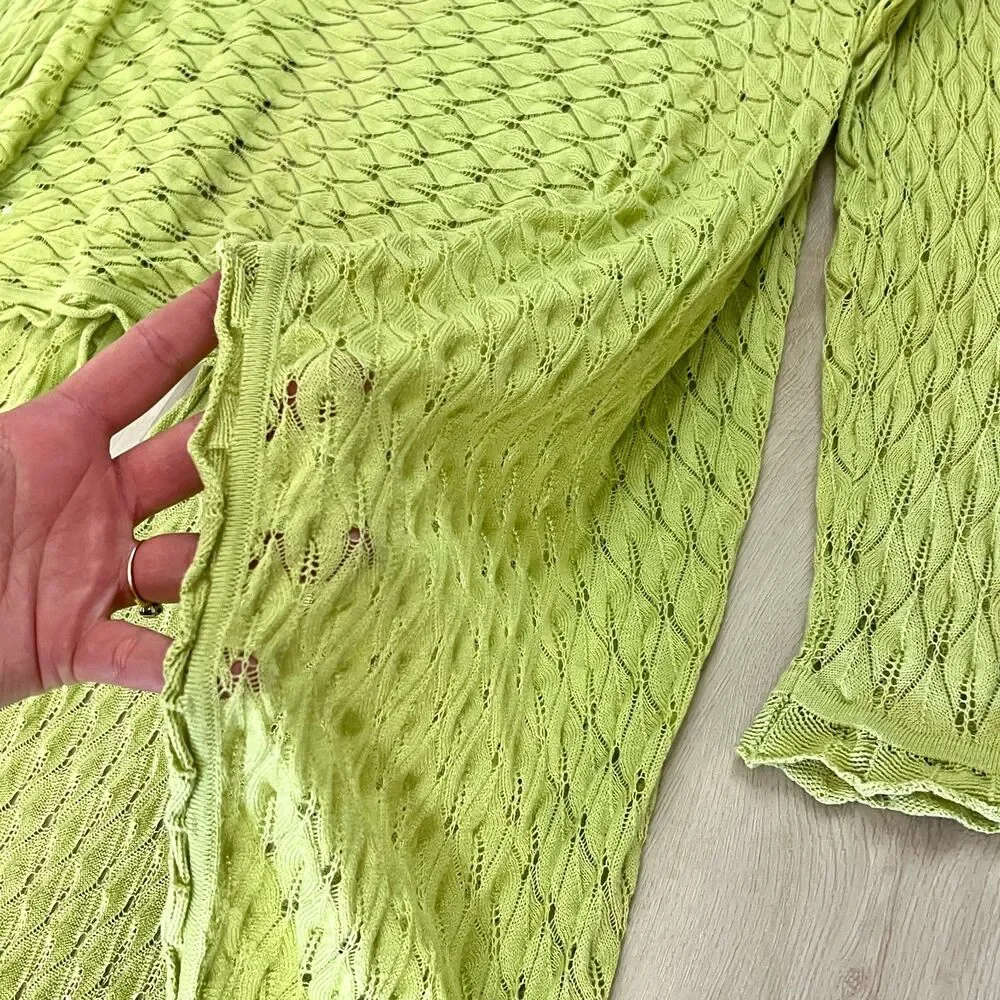 NIC+ZOE Lime Green Openwork Pointelle Long Duster Cardigan Sz 1X / Grunge Fairy